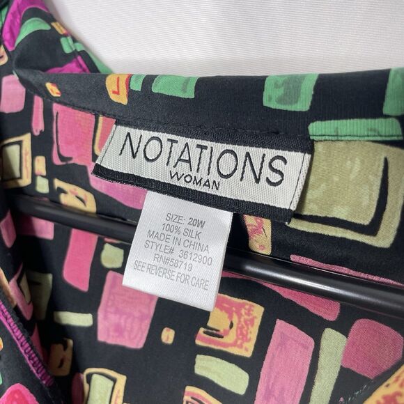 Retro 100% Silk Blouse Size 20W Abstract Geometric 80s Colorful Disco Bowling - Picture 4 of 7